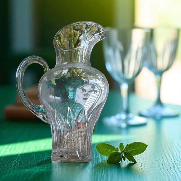 Other - Vintage Etched Glass Pitcher Elegant Barware Water Wine Carafe Heavy Base